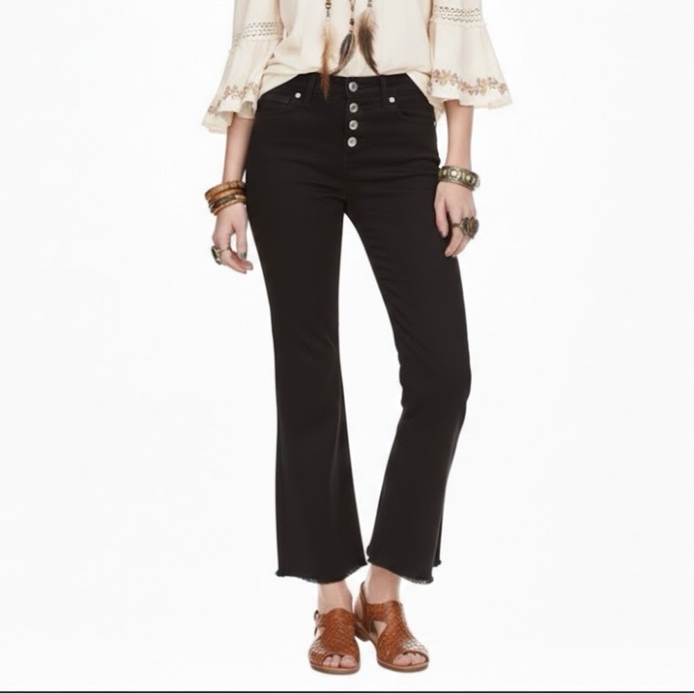 NEW MICHAEL KORS crop flare jeans Black size 4 Button Fly High Waist